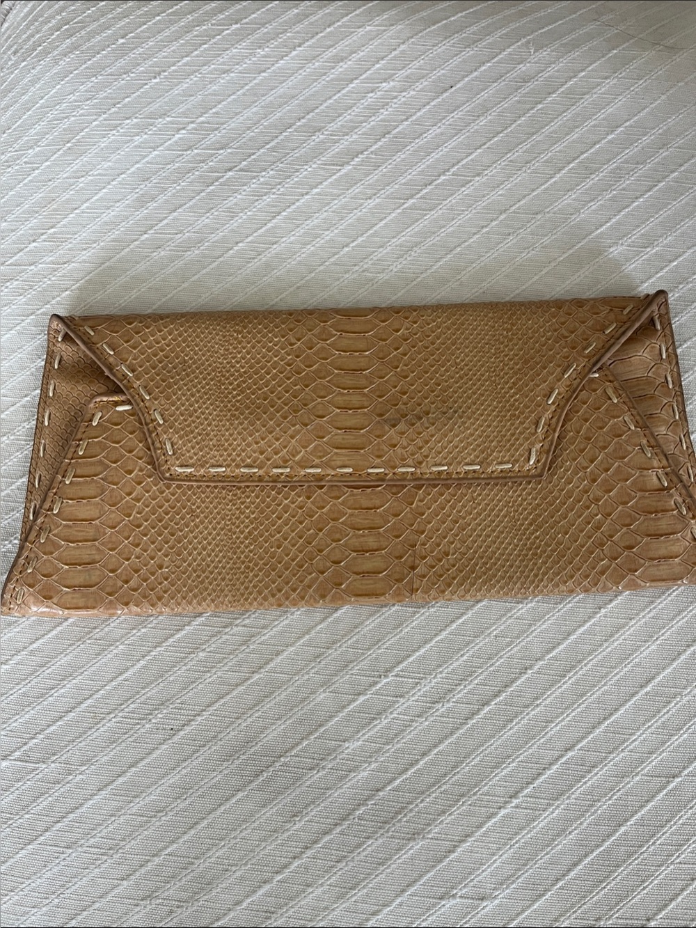 Tan Python-Embossed Leather Clutch